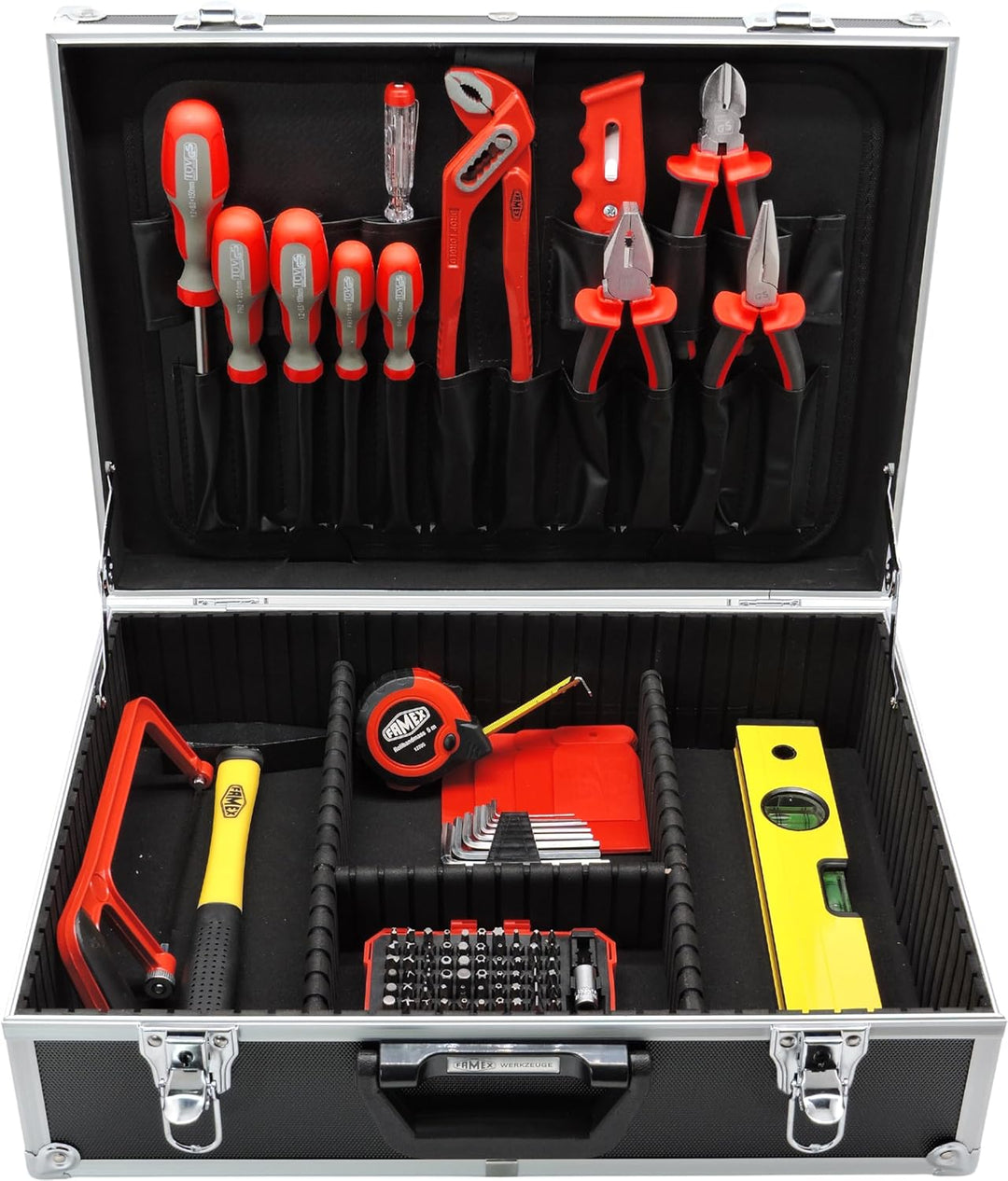 FAMEX 755-58 Alu Werkzeugkoffer Gefüllt 164-tlg. - Werkzeugkasten bestückt mit Werkzeug Set