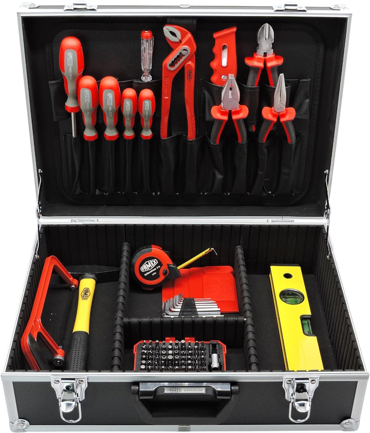 FAMEX 755-58 Alu Werkzeugkoffer Gefüllt 164-tlg. - Werkzeugkasten bestückt mit Werkzeug Set