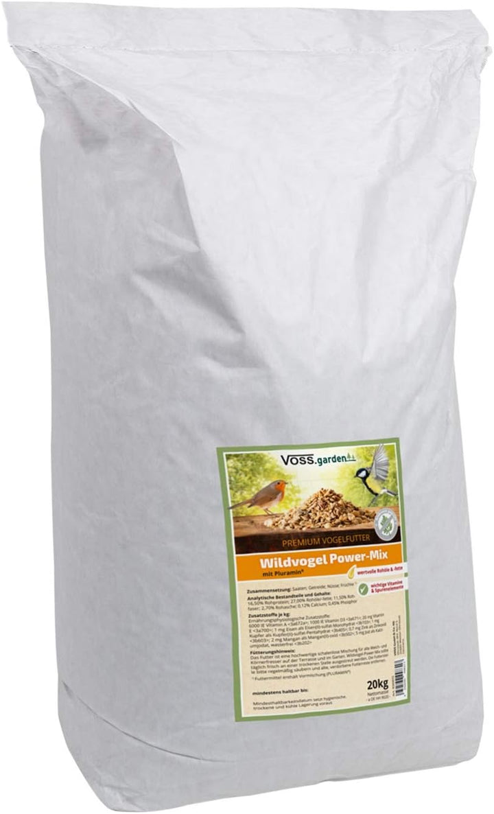VOSS.garden Wildvogel Power-Mix 20kg Premium Vogelfutter Wildvogelfutter für Vogelhaus, Futterstatio
