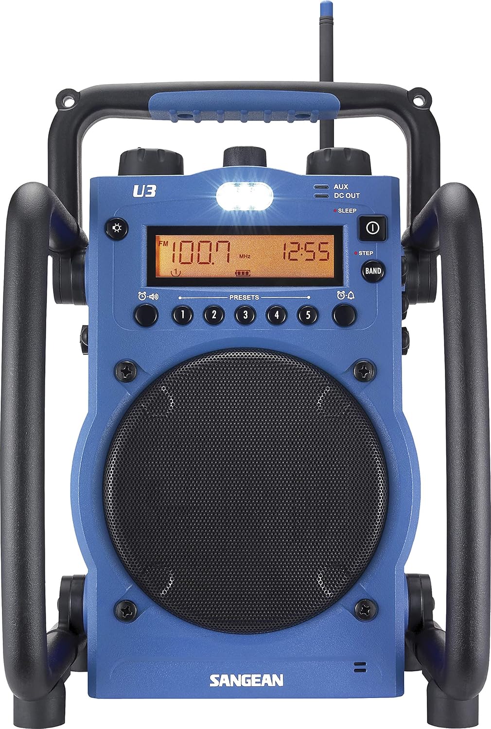 Sangean U3 tragbares Baustellenradio (UKW/MW-Tuner, AUX-In, Weckfunktion, LED-Leuchte, spritzwasser/