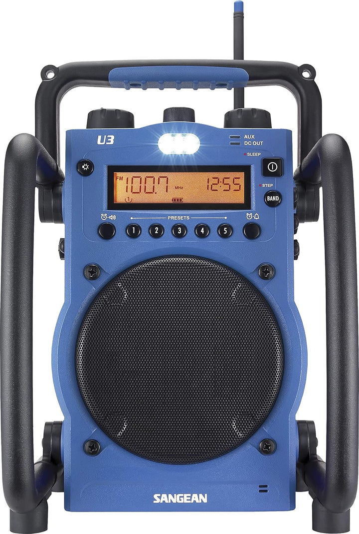 Sangean U3 tragbares Baustellenradio (UKW/MW-Tuner, AUX-In, Weckfunktion, LED-Leuchte, spritzwasser/
