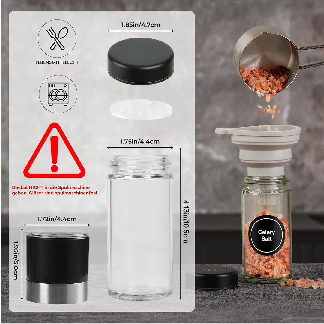 FRIBERG Gewürzgläser mit Streueinsatz [20x 120ml],Gewürzgläser Rund Set mit Edelstahl Deckel,mit 1 g