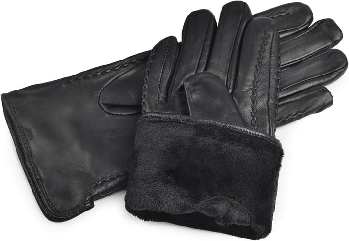Harssidanzar Damen Fahrhandschuhe Leder Winter HL001EU L Schwarz, L Schwarz