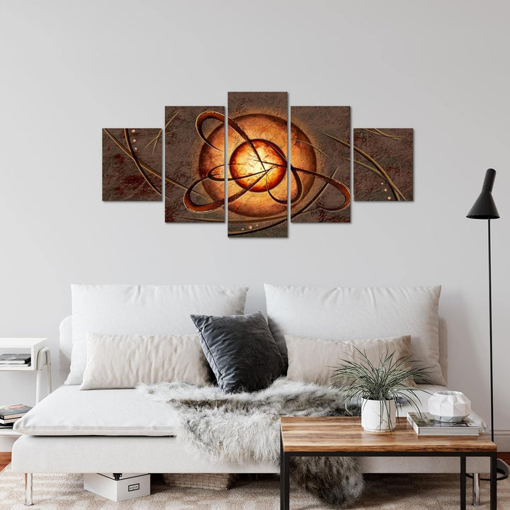 Runa Art Wandbilder Abstrakt 5 Teilig Bild auf Vlies Leinwand Deko Wohnzimmer Schlafzimmer Beige Bra