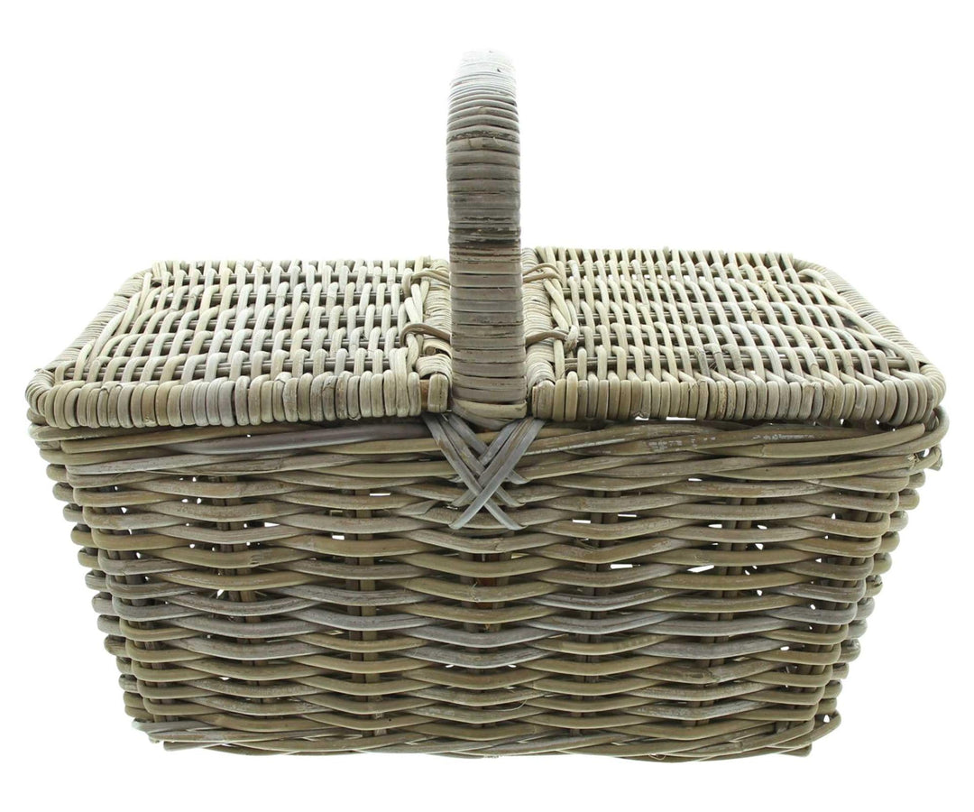 FRANK FLECHTWAREN, Picknickkorb Rattan, trendiges Koboo-Grey, teilweise lackiert, liebevoll von Hand