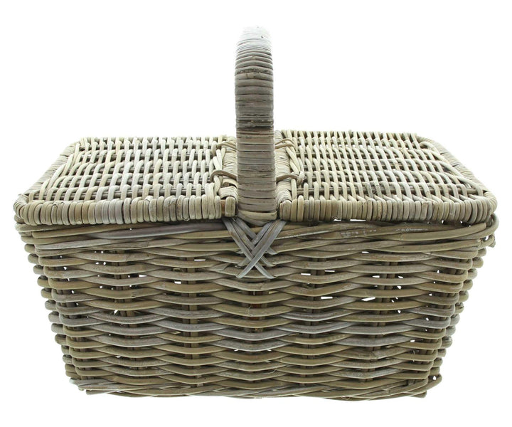 FRANK FLECHTWAREN, Picknickkorb Rattan, trendiges Koboo-Grey, teilweise lackiert, liebevoll von Hand