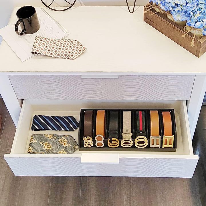 B4Life Gürtel Aufbewahrung, 7 Fächer Gürtelhalter für Herren, Bambus-Gürtel-Display-Rack für Schrank