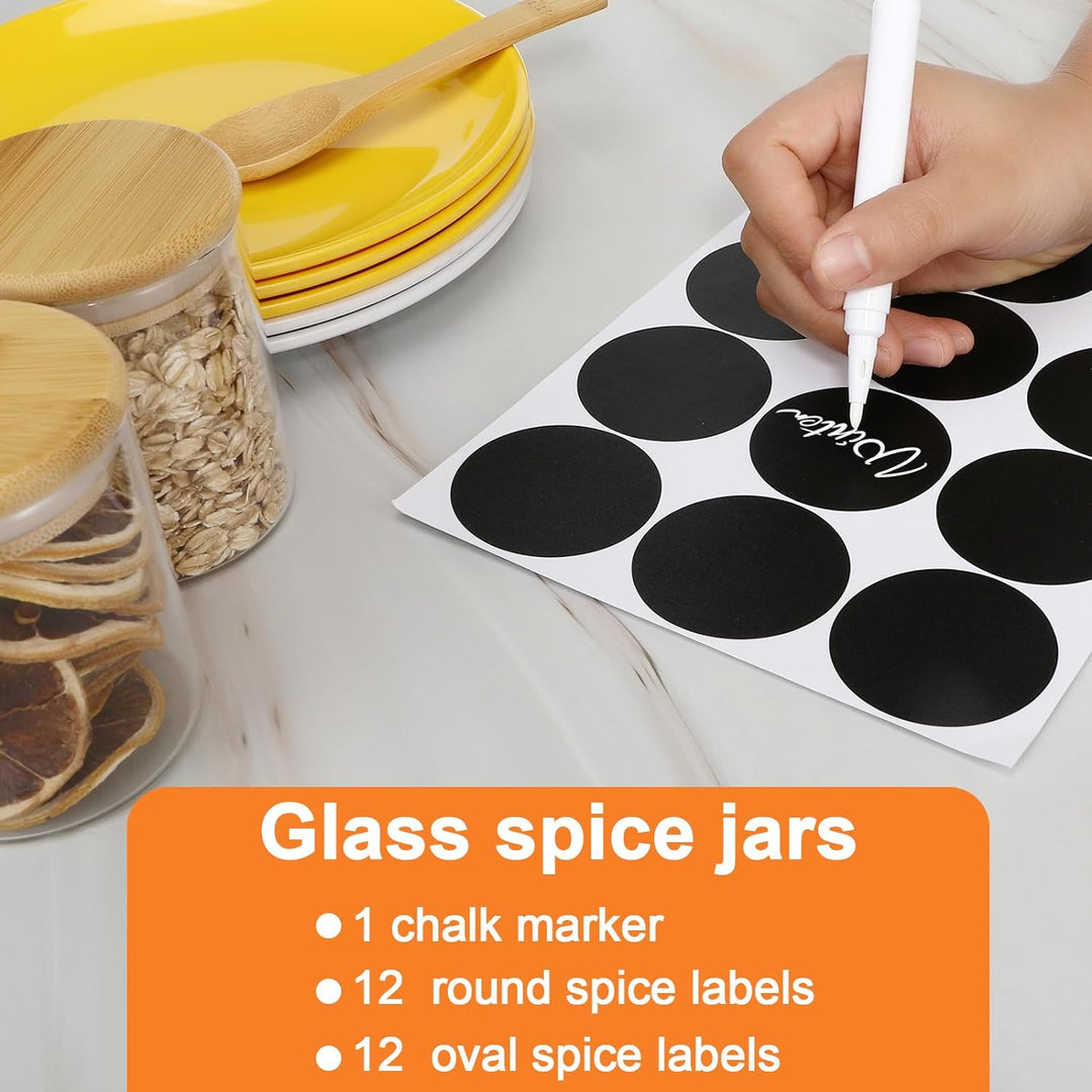Auauraintt runde Gewürzgläser,12 x 210 ml Set - Küche Glas-Gewürzdosen mit Hochwertigem Holzdeckel a