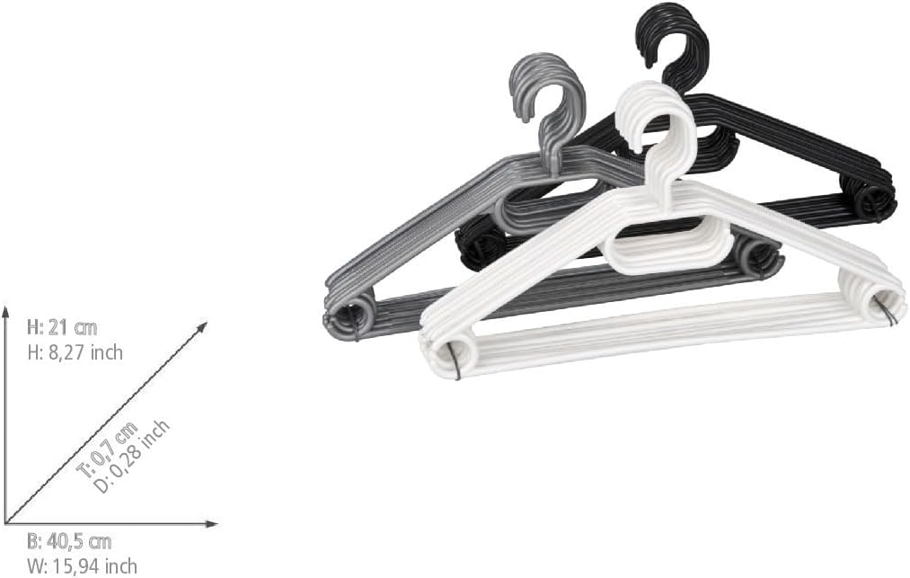 WENKO Kleiderbügel Easy 10er Set - Bügel, 10er Set, Polypropylen, 40.5 x 21 x 0.7 cm, Sortiert Schwa