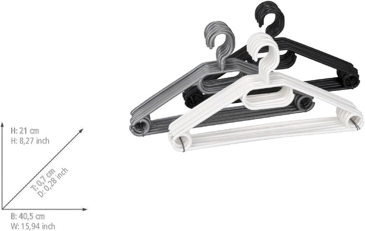 WENKO Kleiderbügel Easy 10er Set - Bügel, 10er Set, Polypropylen, 40.5 x 21 x 0.7 cm, Sortiert Schwa