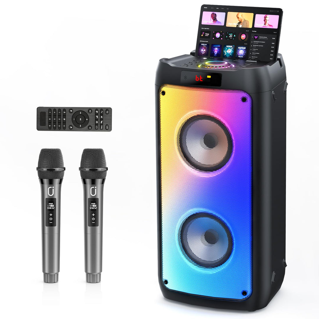 JYX Karaoke Maschine, Karaoke Anlage Mit 2 Mikrofonen, Tragbarer Bluetooth Lautsprecher Mit RGB Lich