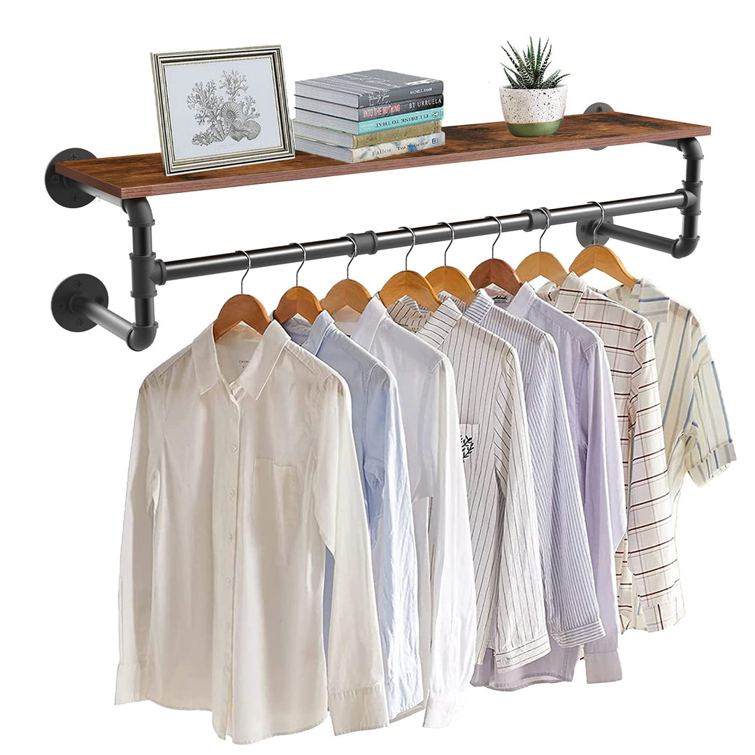unho Wandgarderobe mit Ablage, Kleiderstange zur Wandmontage im Industrierohrstil, platzsparenders W