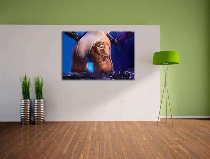Pixxprint Sexy Frau am Plattenpult als Leinwandbild/Grösse: 100x70 cm/Wandbild/Kunstdruck/fertig bes