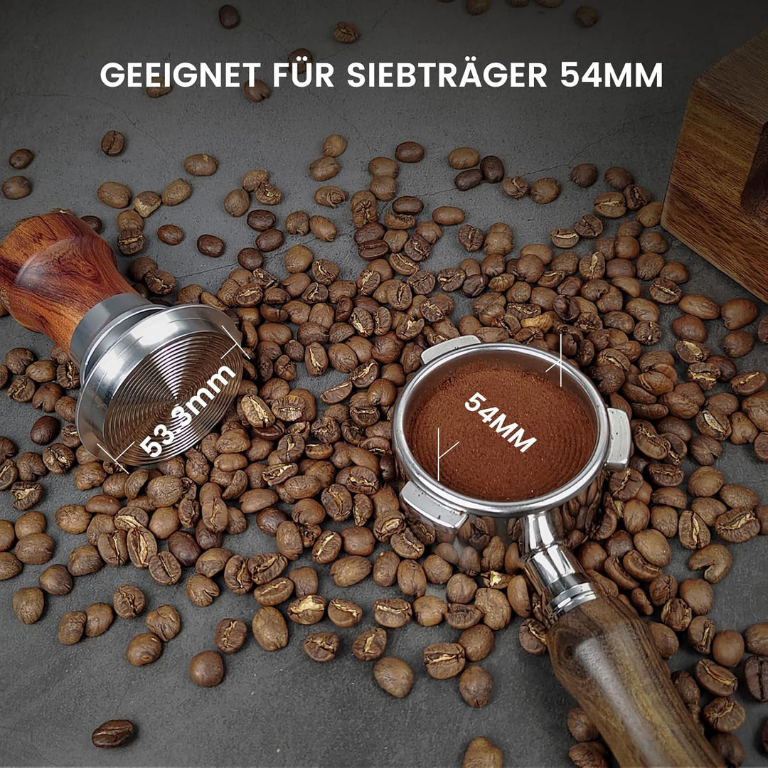 Coffee Tamper 54mm, Federbelastet Kaffee Tamper mit Edelstahl 304 Gewindeboden, Espresso Tamper für