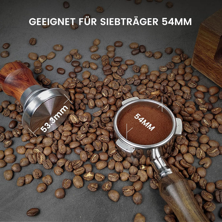 Coffee Tamper 54mm, Federbelastet Kaffee Tamper mit Edelstahl 304 Gewindeboden, Espresso Tamper für
