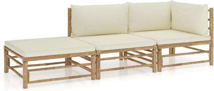 vidaXL Gartenmöbel 3-TLG. mit Cremeweissen Kissen Garten Garnitur Sitzgruppe Sofa Lounge Gartensofa