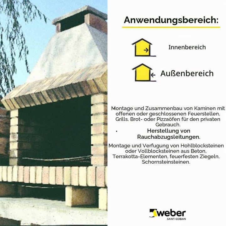 Schamottmörtel zur Montage und Montage von Schamottsteinen, 5 kg, WEBERCEL FEU, WEBER
