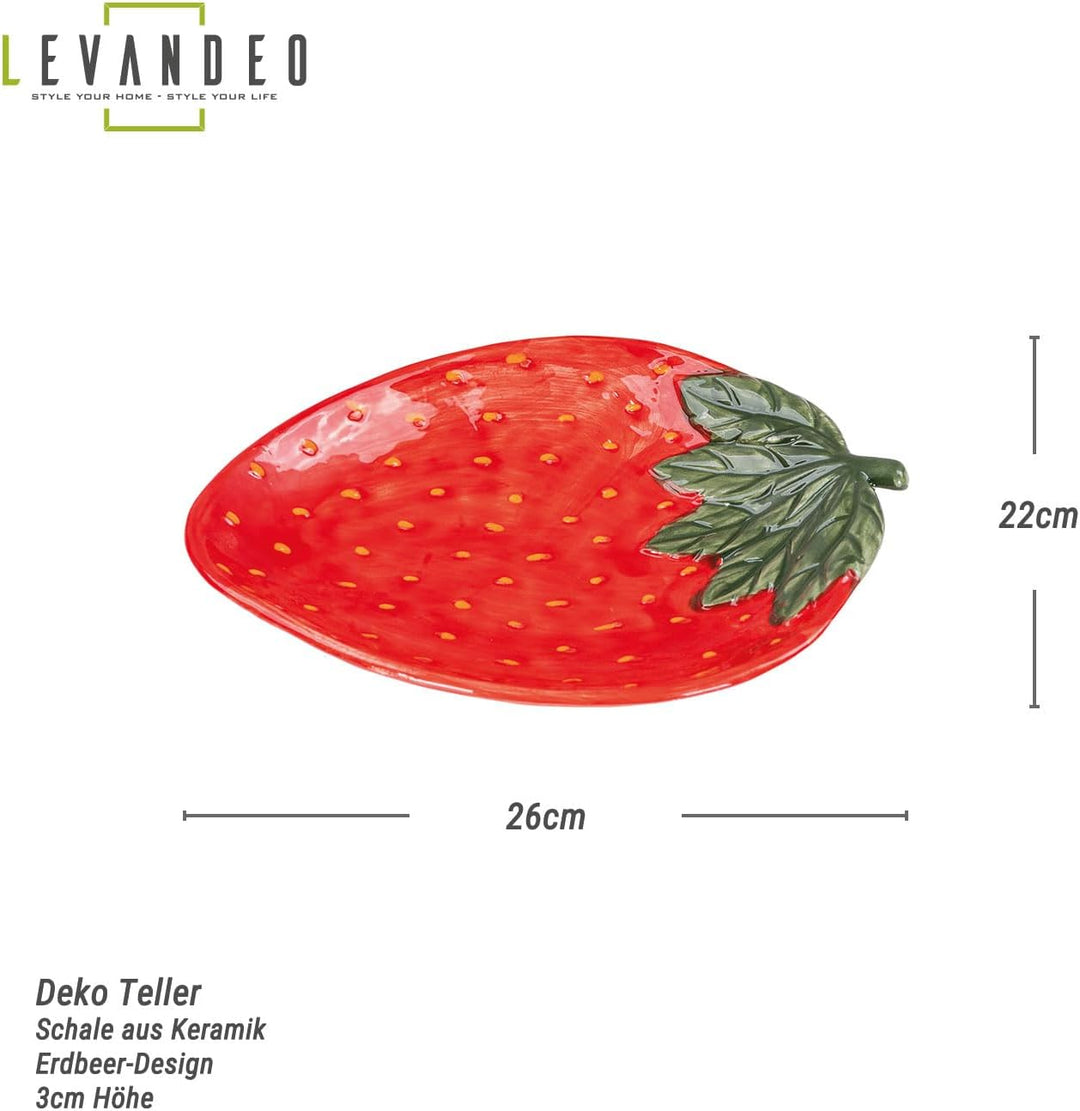 levandeo Teller Erdbeere Keramik 26cm Erdbeerschale Sommer Obst Dekoschale Tischdeko Servierschale A