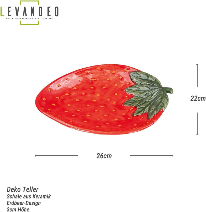 levandeo Teller Erdbeere Keramik 26cm Erdbeerschale Sommer Obst Dekoschale Tischdeko Servierschale A