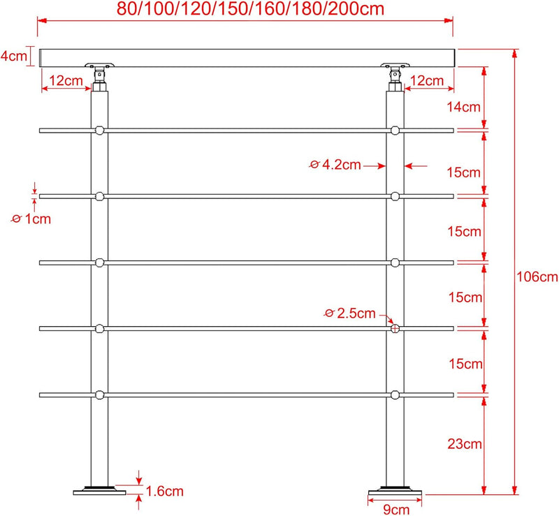 Aufun Treppengeländer Edelstahl Handlauf Geländer für Treppen, Innen und Aussen, Balkon, Brüstung, S