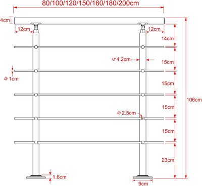 XMTECH Geländer Treppengeländer Handlauf Ø42mm aus Edelstahl, Brüstung Treppe Bausatz mit Querstab f