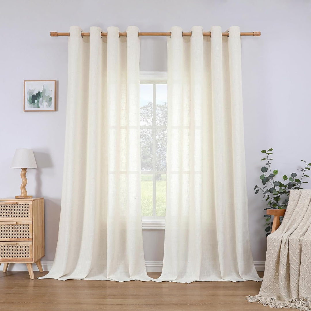 CUCRAF Leinen Gardinen mit Ösen Halbtransparent Leinenvorhang Voile Fensterschal Dekoschal für Schla