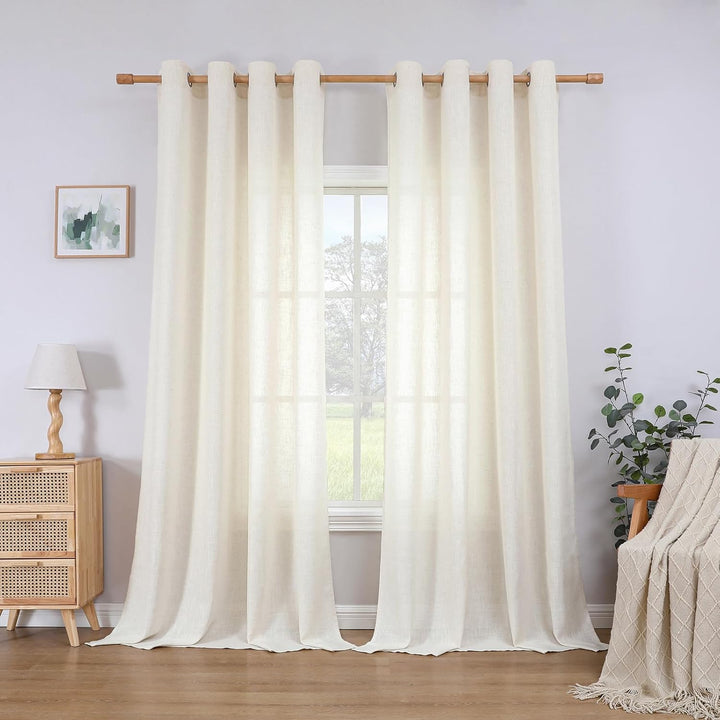 CUCRAF Leinen Gardinen mit Ösen Halbtransparent Leinenvorhang Voile Fensterschal Dekoschal für Schla