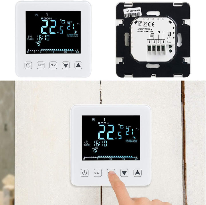 revolt Heizungsthermostat Wand: Wand-Thermostat für Fussbodenheizung, LCD, Touch-Tasten, programmier