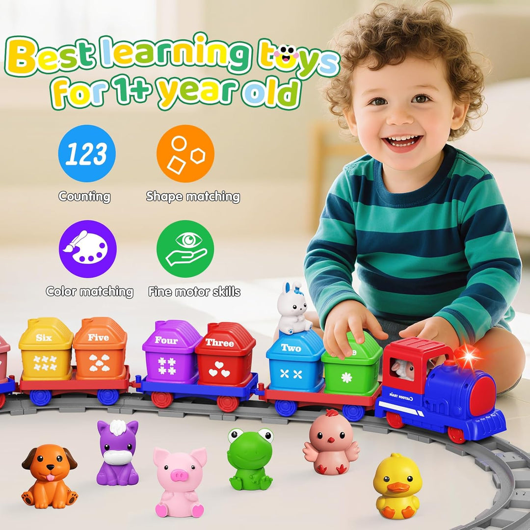 Eisenbahn-Set für Kleinkinder, Lernspielzeug für 1, 2, 3 Jahre, elektrisches Eisenbahn-Schienenset m