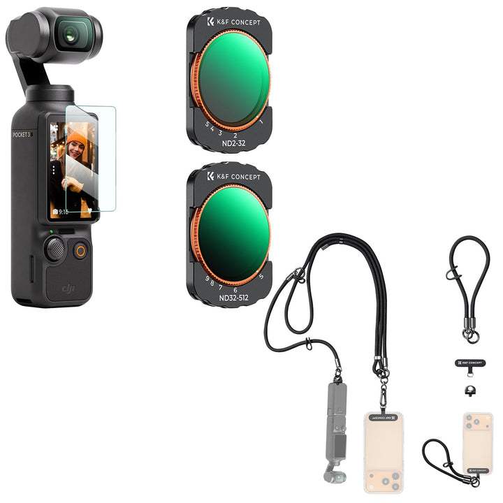 K&F Concept magnetisches ND Filter Set und Schwarzes Schlüsselband kompatibel mit DJI Osmo Pocket 3