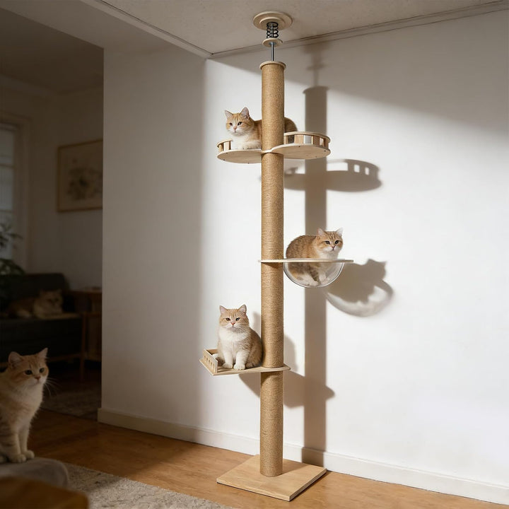 Katzenbaum Deckenhoch 255–265 cm aus Kiefernholz mit Kratzsäule | Platzsparendes Kletterparadies mit