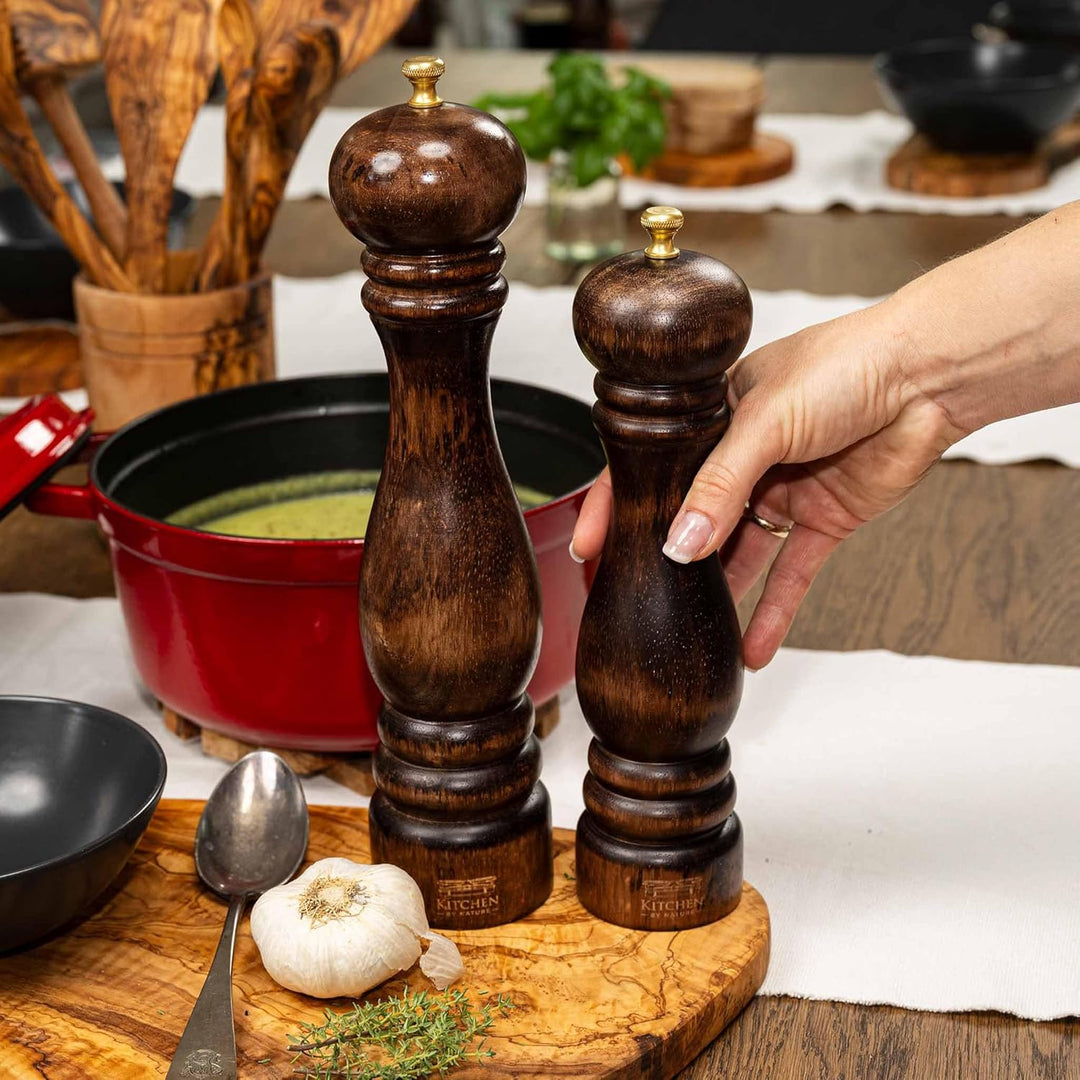 Salz- & Pfeffermühlen Set (32/27 cm) aus Massivholz, entwickelt für Sternerestaurants, Keramik- & Ka