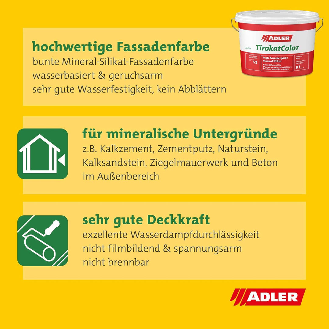 ADLER AVIVA Tirokat-Color - 1 Liter - B28/4 Aluminium - Wetterbeständige, mineralische Fassadenfarbe