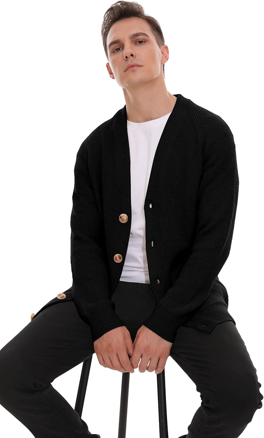 Hisir Strickjacke Herren Pullover Cardigan Feinstrick Klassischer V Ausschnitt Winter Warme Weiche S