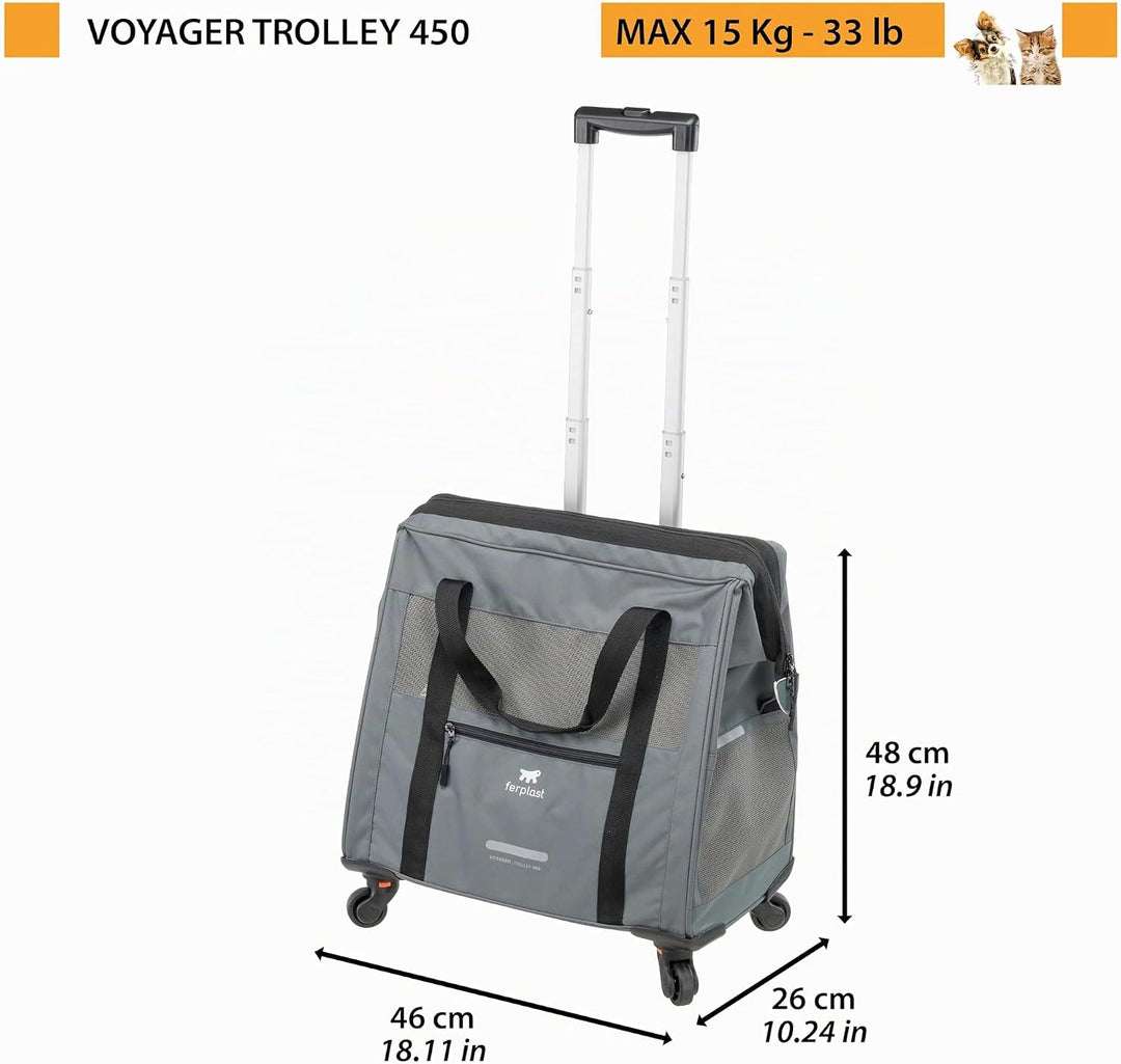 Ferplast Hundebox Voyager Trolley, Transportbox Katze, Hundetasche, ausziehbarer Griff, verstellbare