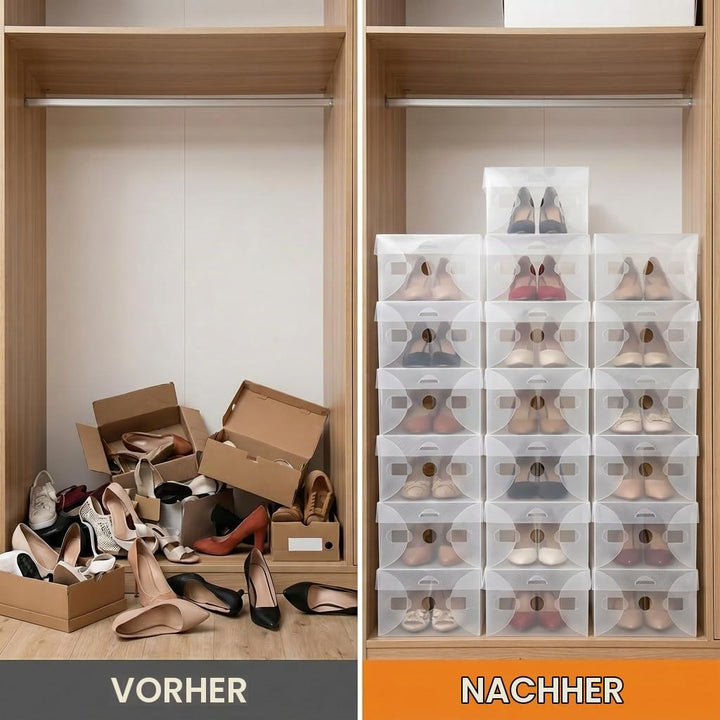 QWORK® 20 Stück Schuhboxen Plastik Aufbewahrungsbox, Faltbar Transparent Schuhe Box, Schuh-Aufbewahr