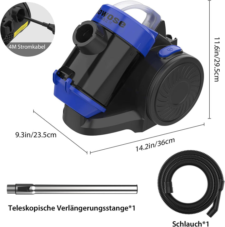 Zyklon Staubsauger Beutellos 1200W Staubsaugerzylinder, 1,5L Staubbehälterkapazität, Leistungsstarke