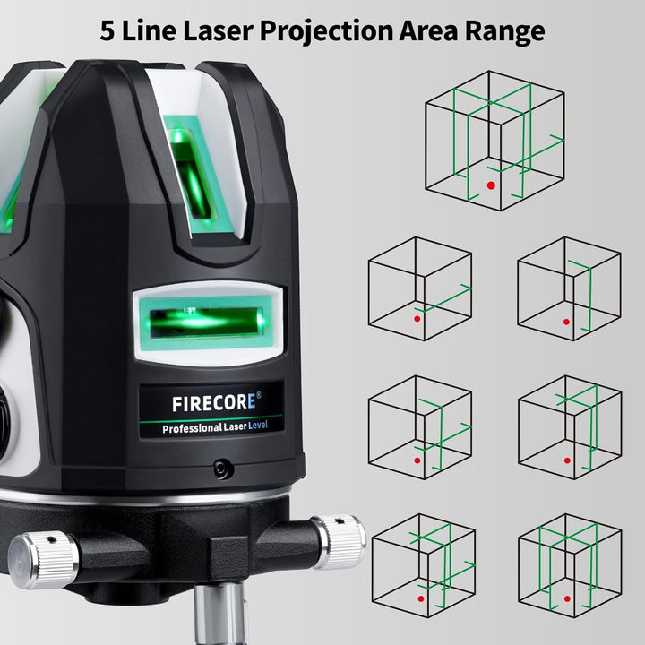 Firecore Kreuzlinienlaser mit Empfänger, Laser Selbstnivellierend Nivelliergerät mit 4200mAh Li-Ione