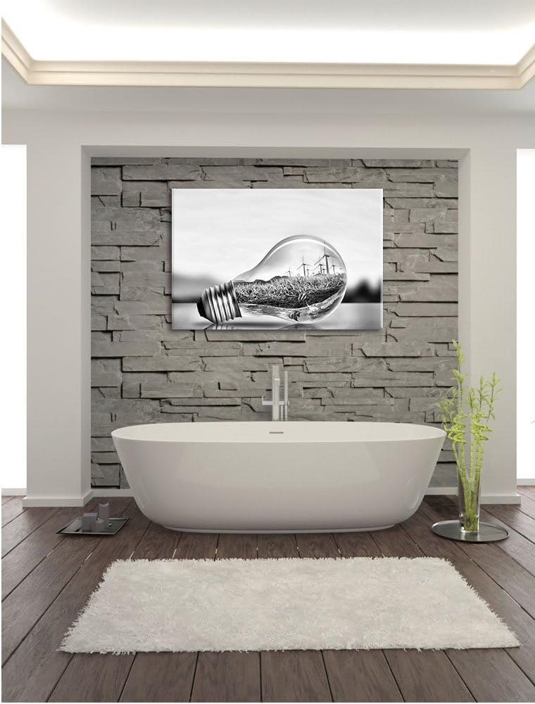 Pixxprint Glühbirne mit Ozean und Leuchtturm als Leinwandbild/Grösse: 100x70 / Wandbild/Kunstdruck/f