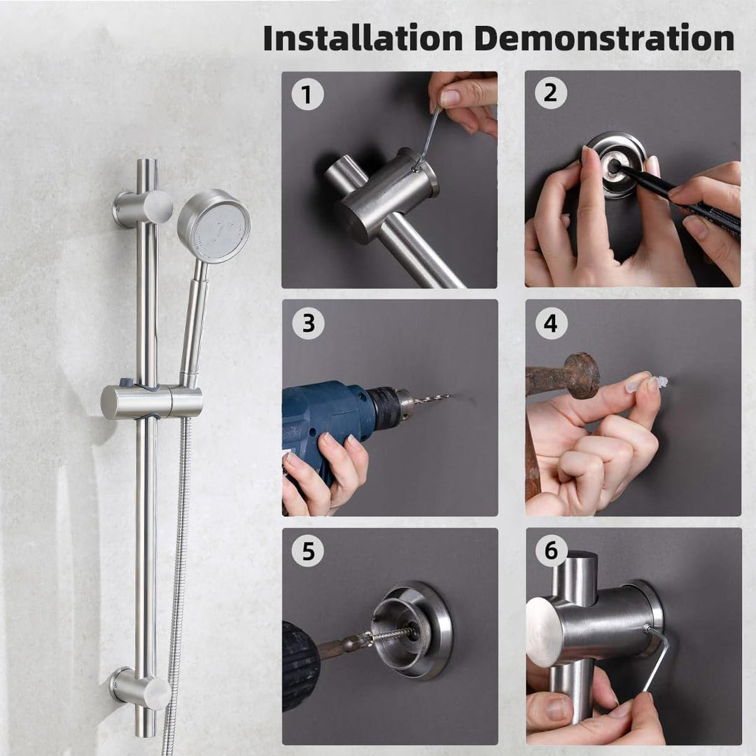 Drenky Duschstange, Duschstange aus 304 Edelstahl mit höhenverstellbaren und winkelverstellbaren Bef