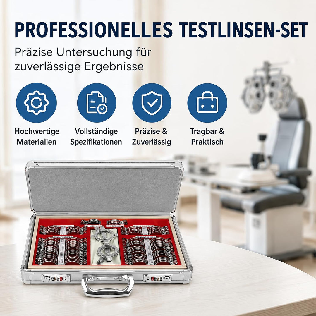 104Pcs Testlinsen-Set, 38x27x6cm Optisch Messbrille Linse Augenoptiker Metal Optometry Optical Trial
