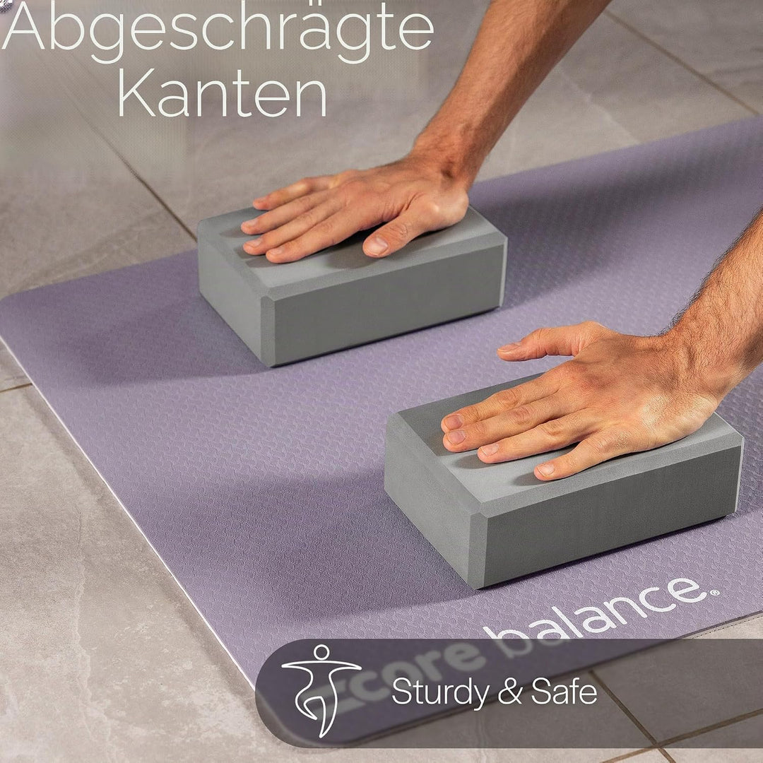 Core Balance Yoga Blocks im Doppelpack & GRATIS Yoga-Gurt, 2 STK. Eva Schaumstoff-Blöcke, robust & l