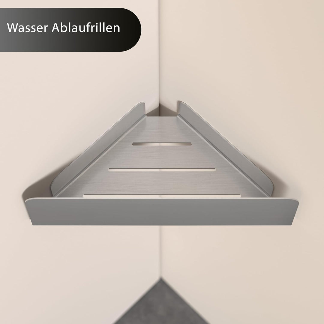 Duschablage ohne Bohren Ecke | Edelstahl Eckregal Dusche | Duschregal Ecke mit Ablaufrillen | Eck-Du