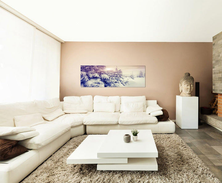 Paul Sinus Art Panoramabild auf Leinwand und Keilrahmen 150x50cm Bäume Berge Schnee Sonnenuntergang