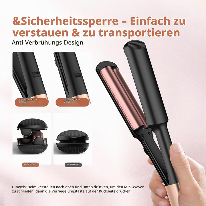 Welleneisen für Haare - UKLISS Pro Mini Welleneisen, LCD-Anzeige 120-210℃, Mermaid Hair Waver für We
