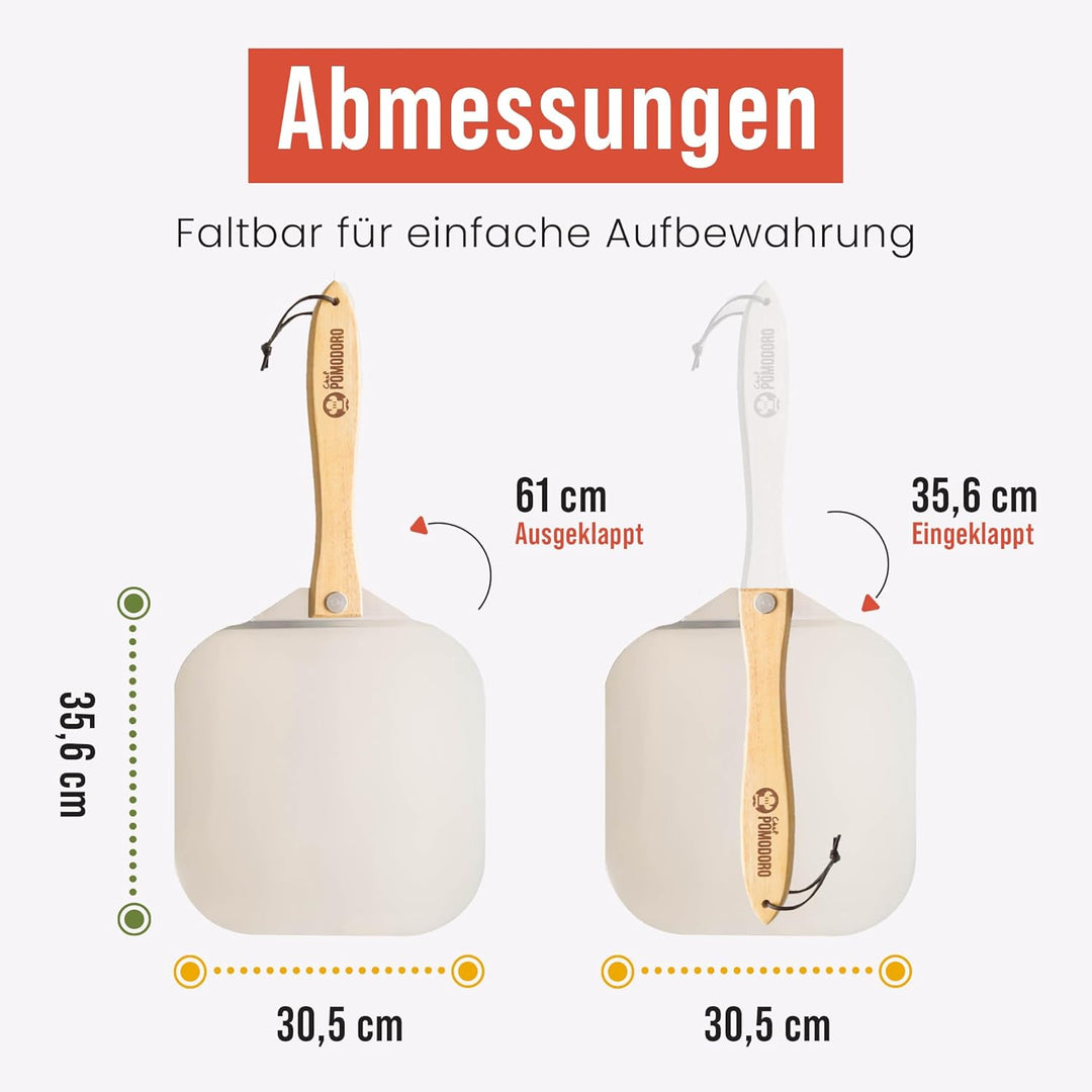 Chef Pomodoro Pizzaschieber mit einklappbarem Holzgriff, 30,5 x 35,6 cm - Hochwertige Pizzaschaufel