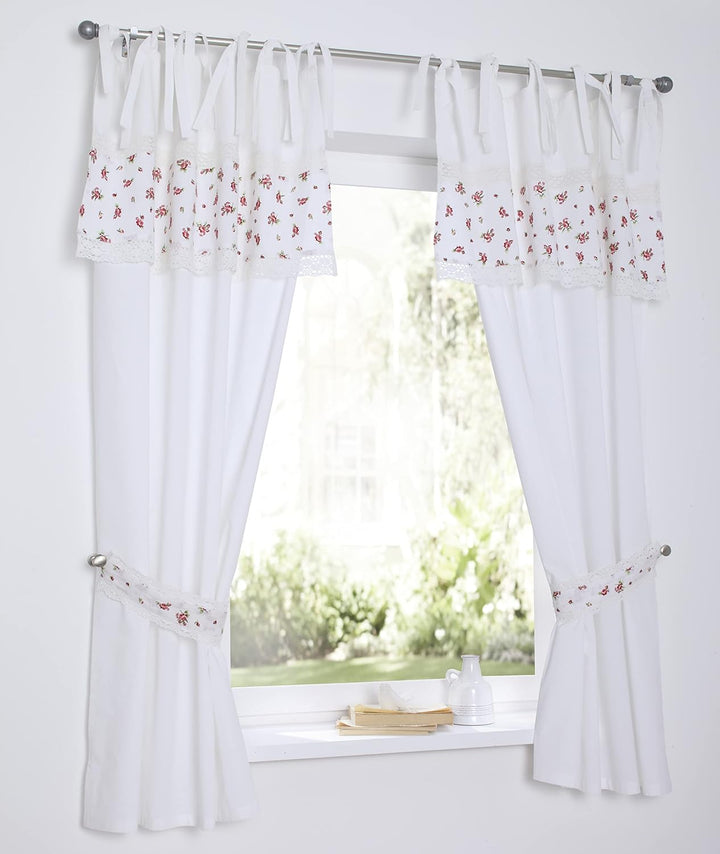Kutti Vorhang Lavie Gardine Store weiss Blickdicht Landhaus Blumen Häkelspitze, mit Raffhalter, Höhe