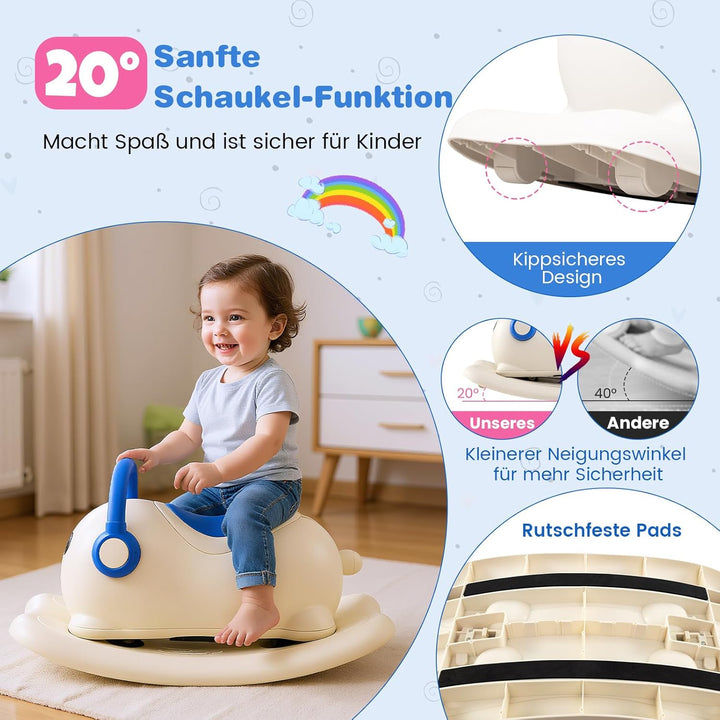 COSTWAY Schaukelpferd, Kinderwippe mit Rollen & verstecktem Stauraum, Schaukeltier mit Abnehmbarer B