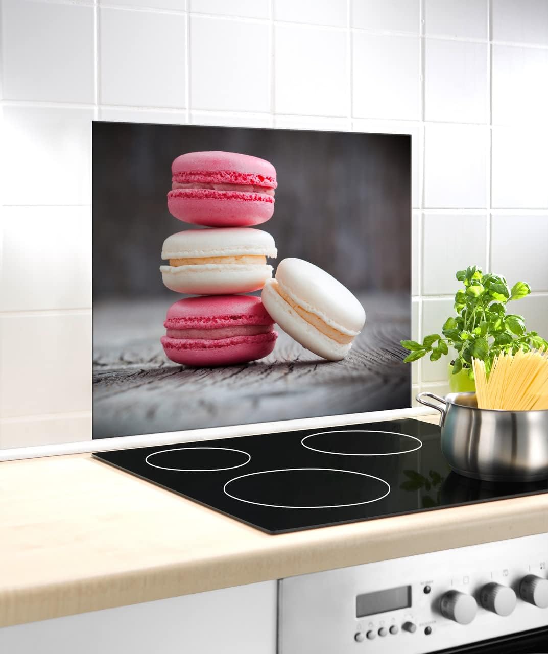 WENKO Glasrückwand Macarons 60 x 70 cm - Spritzschutz, Gehärtetes Glas, 60 x 50 cm, Mehrfarbig, Maca