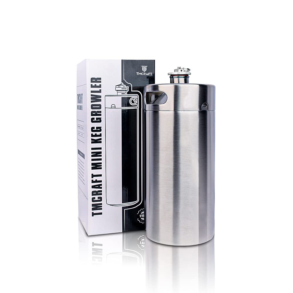 TMCRAFT 4 Liter Mini Growler Keg, tragbares Edelstahl-Bierfass mit sechskantem Spiraldeckel für Haus